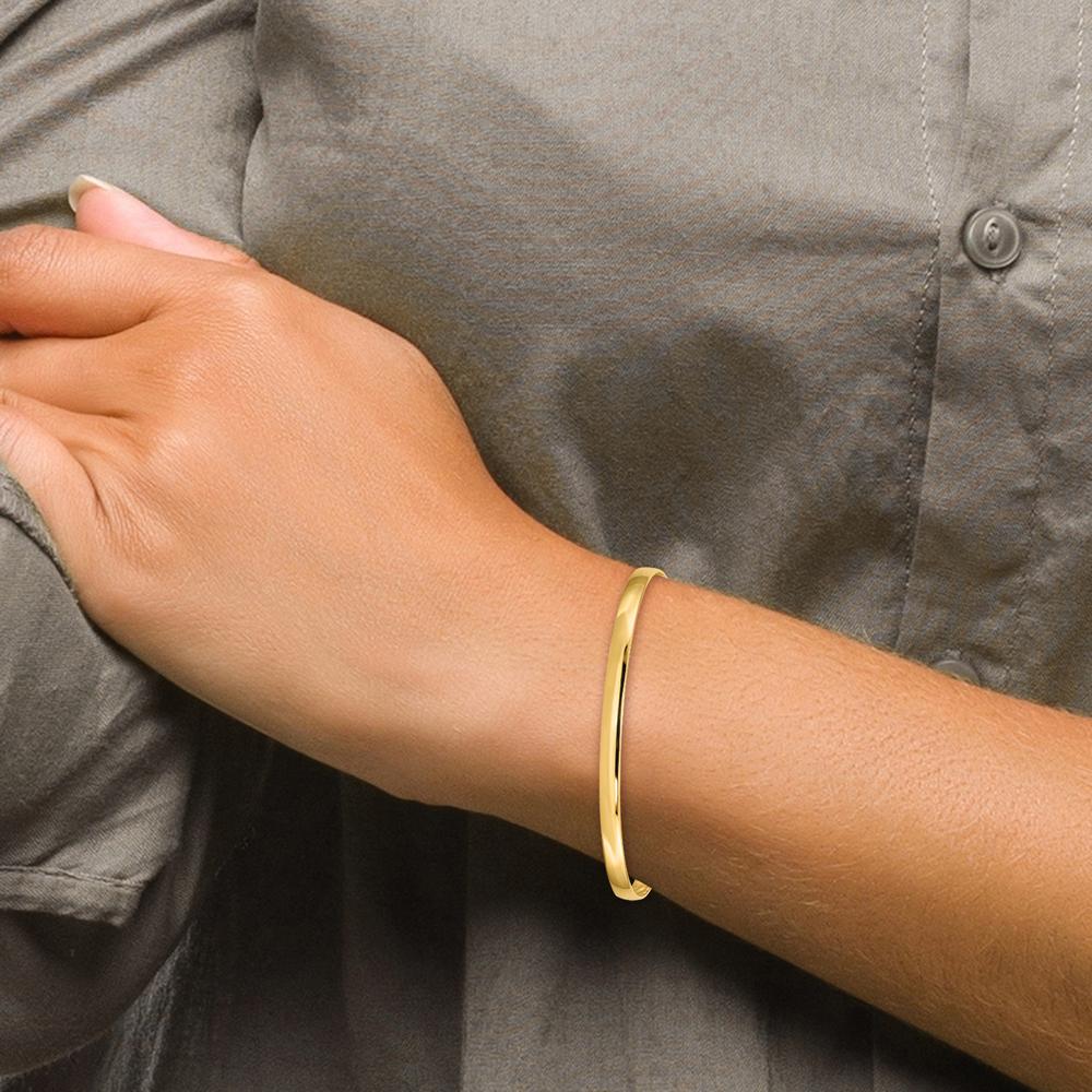 14K Yellow Gold 4mm Solid Polished Half-Round Slip-On Bangle Bracelet - Elegant and Timeless by Oro Pregiato