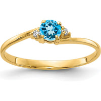 14K Yellow Gold 4mm Swiss Blue Topaz Ring with Diamond Accents - 0.31 Carat Total Gem Weight by Monteluci Fine Jewelry