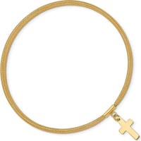 14K Yellow Gold 4mm Woven Mesh Stretch Bracelet with Cross Charm by 0