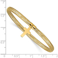 14K Yellow Gold 4mm Woven Mesh Stretch Bracelet with Cross Charm by 0