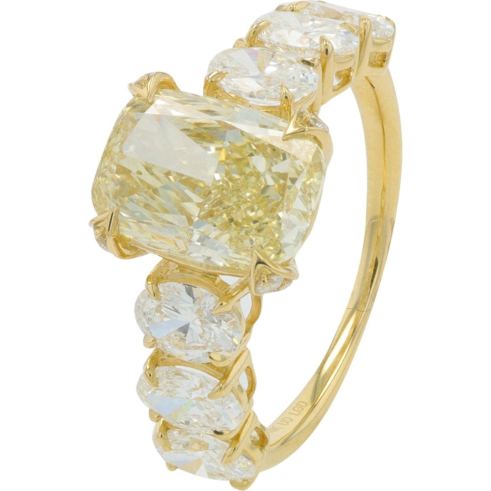 14K Yellow Gold 5.00 Carat Total Weight Lab Grown Diamond Engagement Ring with Cushion Cut Center Stone and Accented Shoulders