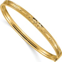 14K Yellow Gold 5.00mm Diamond-Cut Concave Hinged Oval Bangle Bracelet with Safety Bar by Oro Pregiato