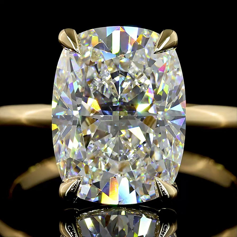 14K Yellow Gold 5.09 Carat Cushion Brilliant Cut Solitaire Ring with D VVS2 Lab Diamond - IGI Certified - Covaloro Fine Jewelry