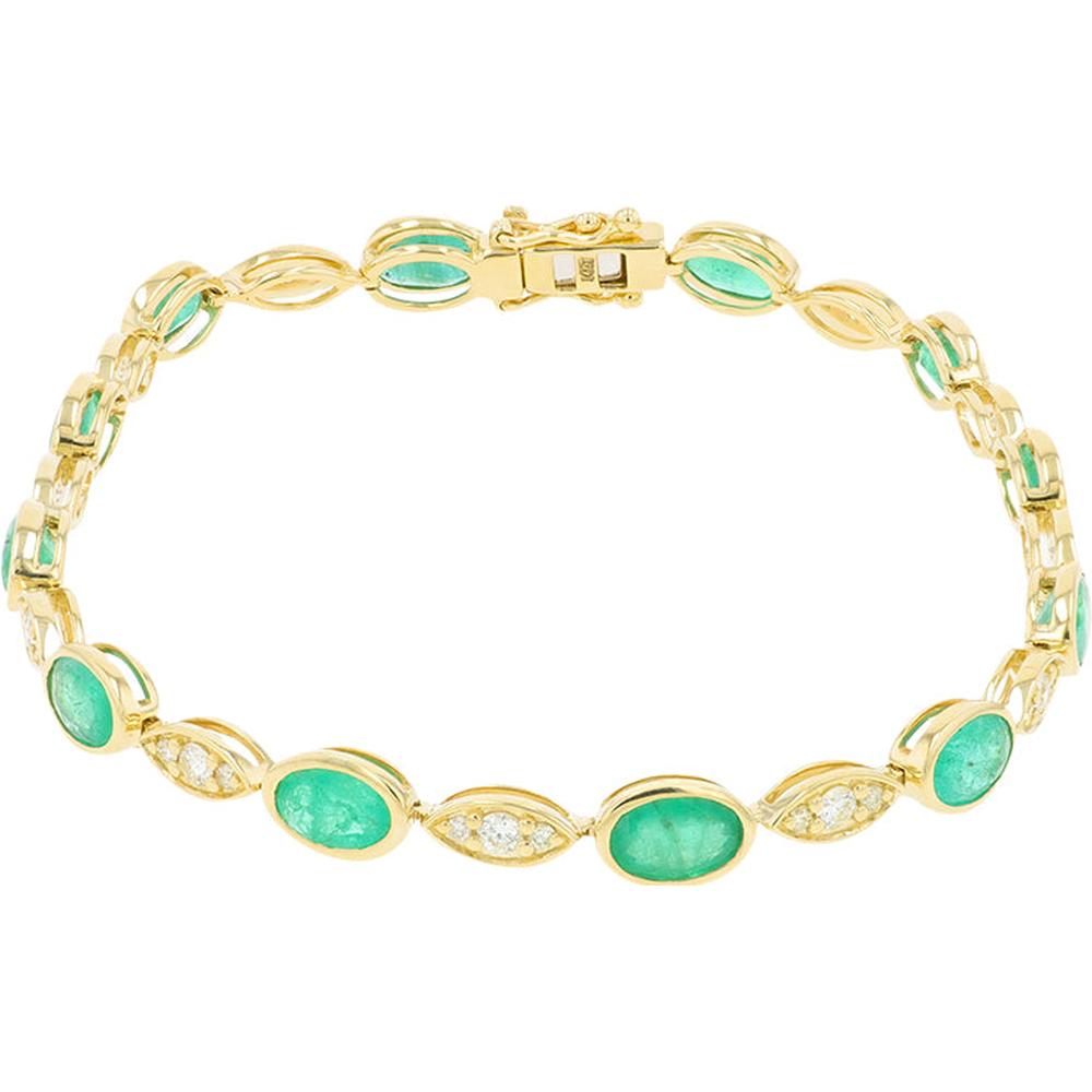 14K Yellow Gold 5.10 Carat Emerald Bracelet with 0.60 Carat Diamond Accents