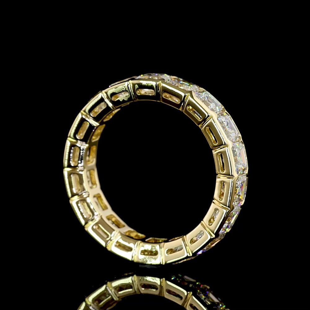 14K Yellow Gold 5.19 Carat Asscher Cut Lab Diamond Half Bezel Eternity Band (E-F VS Clarity, 18 Stones) - Covaloro Fine Jewelry