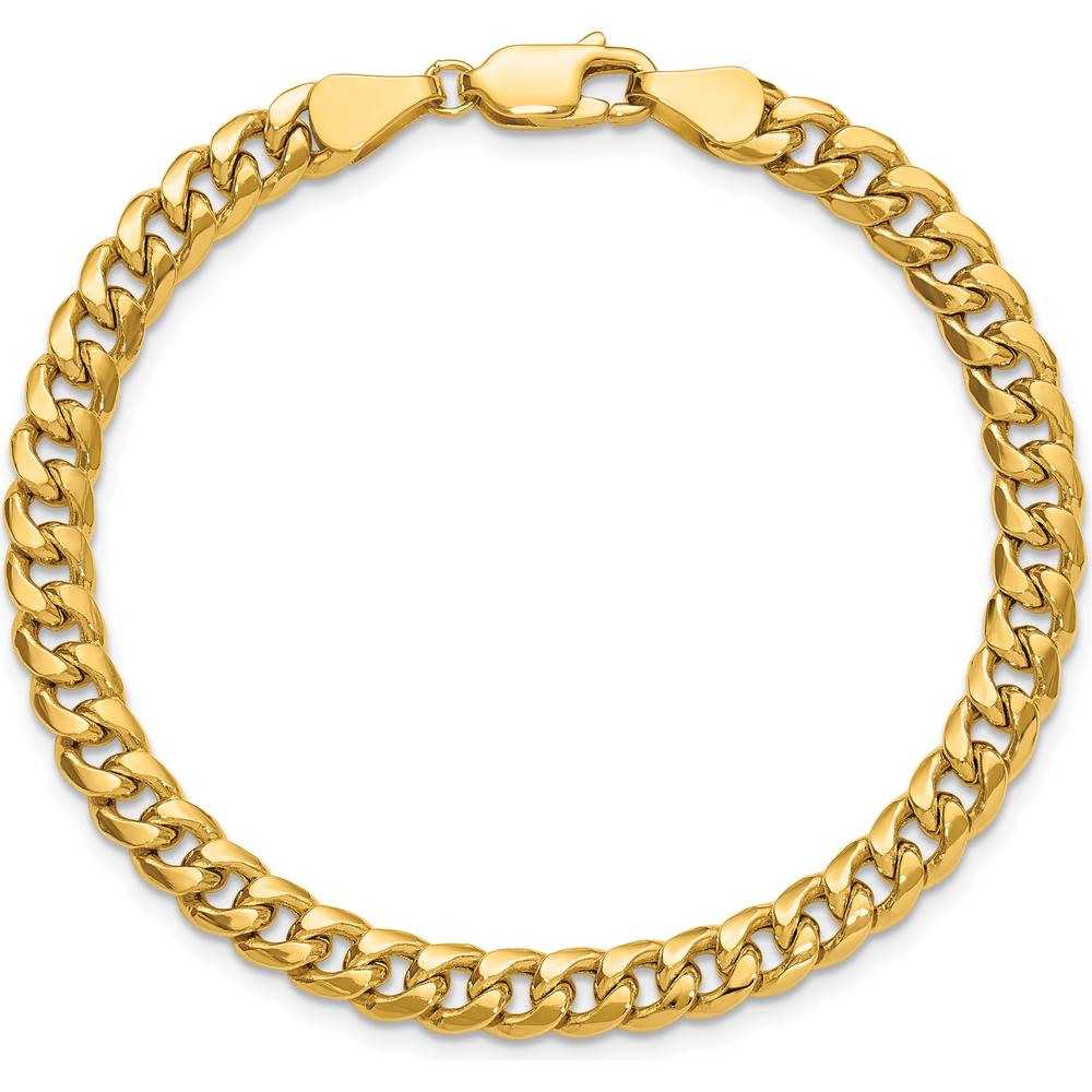 14K Yellow Gold 5.25mm Semi-Solid Miami Cuban Chain Bracelet by Oro Pregiato
