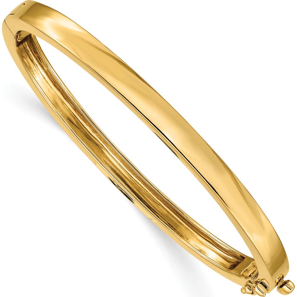 14K Yellow Gold 5.3mm Polished Solid Oval Hinged Bangle Bracelet by Oro Pregiato