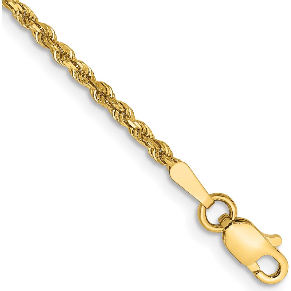 14K Yellow Gold 5.5" Diamond-Cut Rope Bracelet with Lobster Clasp - 1.75mm Solid Handcrafted Design