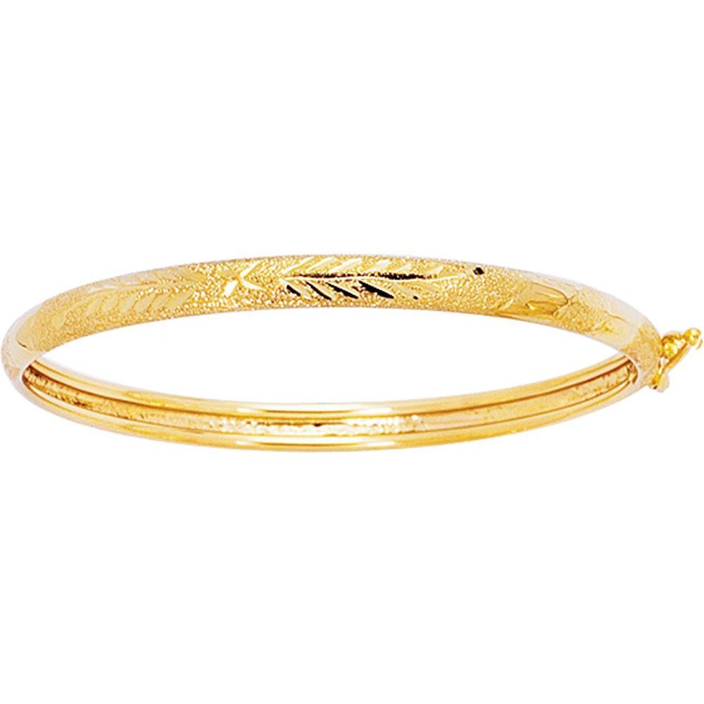 14K Yellow Gold 5.5" Filigree Children’s Bangle with Florentine Finish by Orozza Fine Jewelry