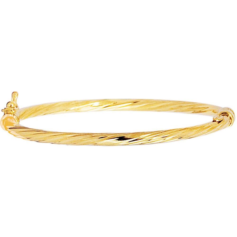14K Yellow Gold 5.5" Polished Twist Children's Bangle with Secure Box Clasp by Orozza Fine Jewelry