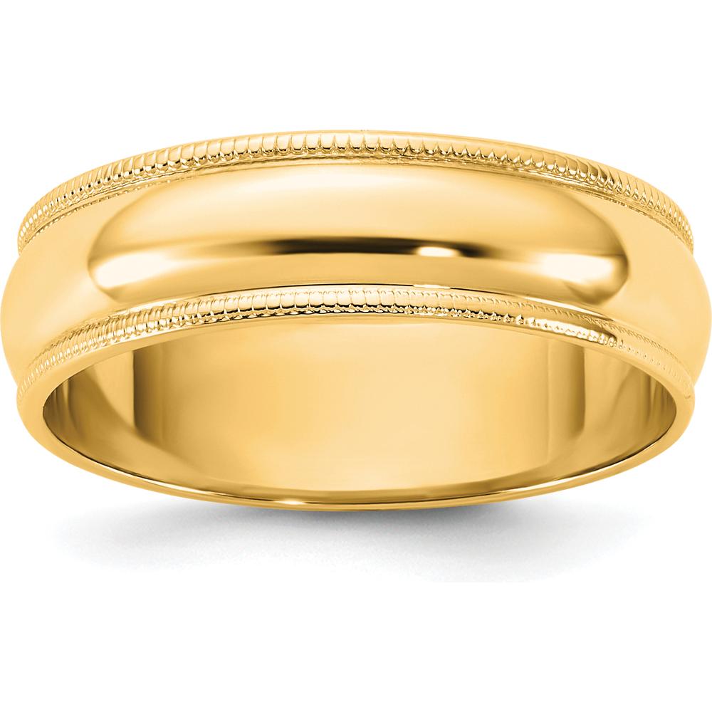 14K Yellow Gold 5.5mm Milgrain Half Round Wedding Band - Size 8 by Luciano & Cie