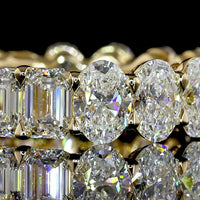 14K Yellow Gold 5.63 Carat Eternity Band with Alternating Oval and Emerald Cut Lab Grown Diamonds in Prong Setting - E-F Color, VS1 Clarity - Covaloro Fine Jewelry