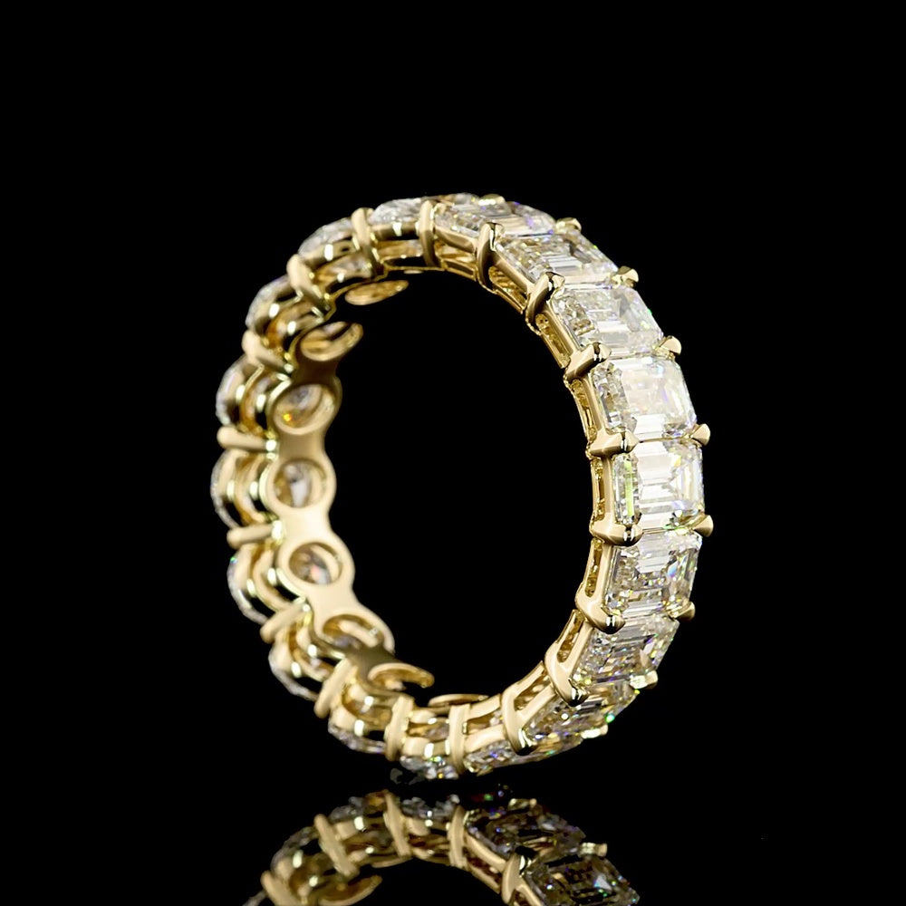 14K Yellow Gold 5.63 Carat Eternity Band with Alternating Oval and Emerald Cut Lab Grown Diamonds in Prong Setting - E-F Color, VS1 Clarity - Covaloro Fine Jewelry