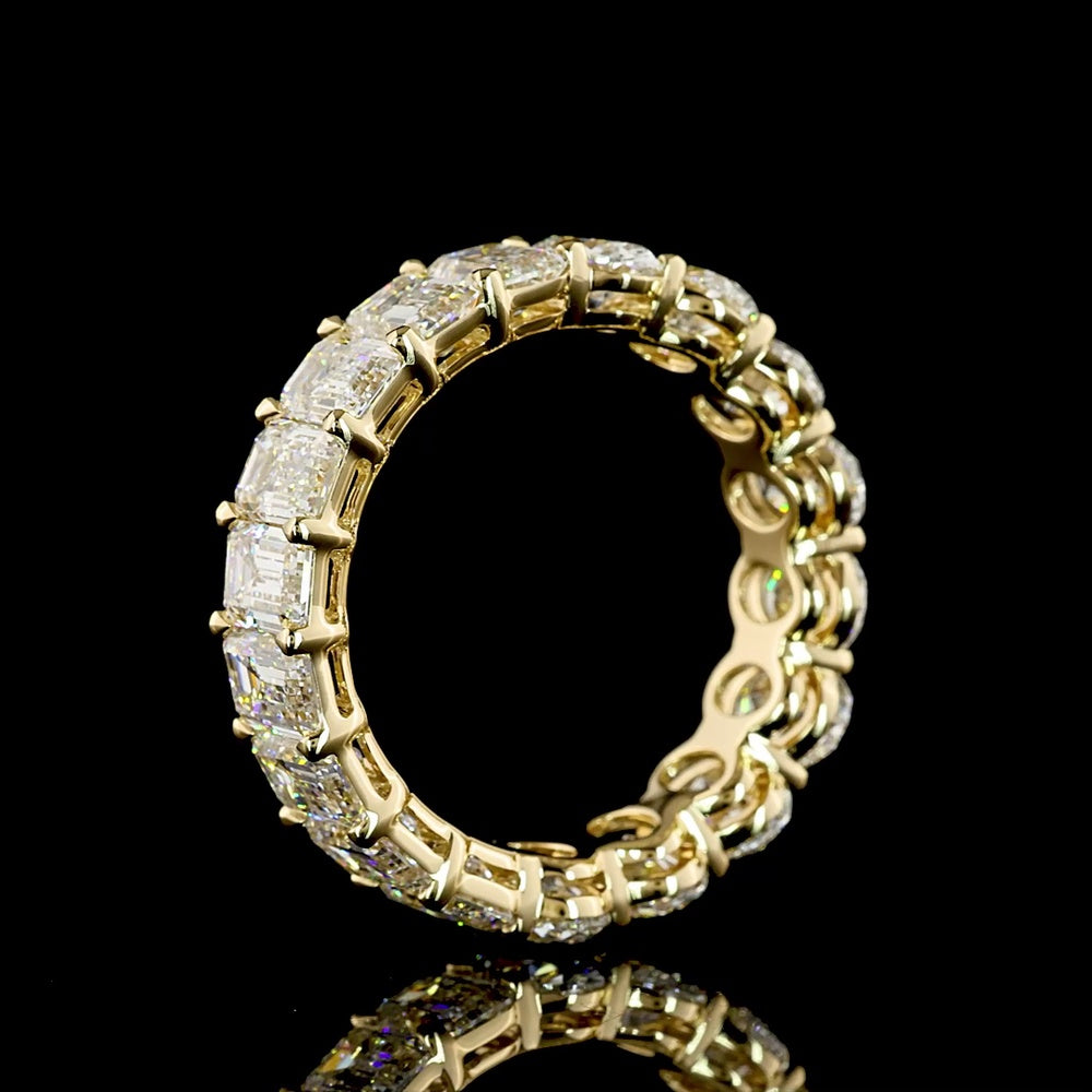 14K Yellow Gold 5.63 Carat Eternity Band with Alternating Oval and Emerald Cut Lab Grown Diamonds in Prong Setting - E-F Color, VS1 Clarity - Covaloro Fine Jewelry