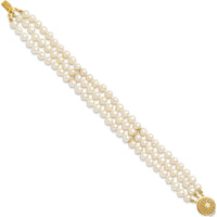 14K Yellow Gold 5-6mm Freshwater Cultured Pearl 3-Strand Bracelet - 7.5" Length by Monteluci Fine Jewelry
