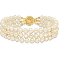 14K Yellow Gold 5-6mm Freshwater Cultured Pearl 3-Strand Bracelet - 7.5" Length by Monteluci Fine Jewelry