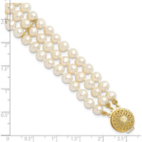 14K Yellow Gold 5-6mm Freshwater Cultured Pearl 3-Strand Bracelet - 7.5" Length by Monteluci Fine Jewelry