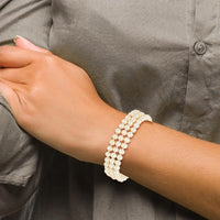 14K Yellow Gold 5-6mm Freshwater Cultured Pearl 3-Strand Bracelet - 7.5" Length by Monteluci Fine Jewelry
