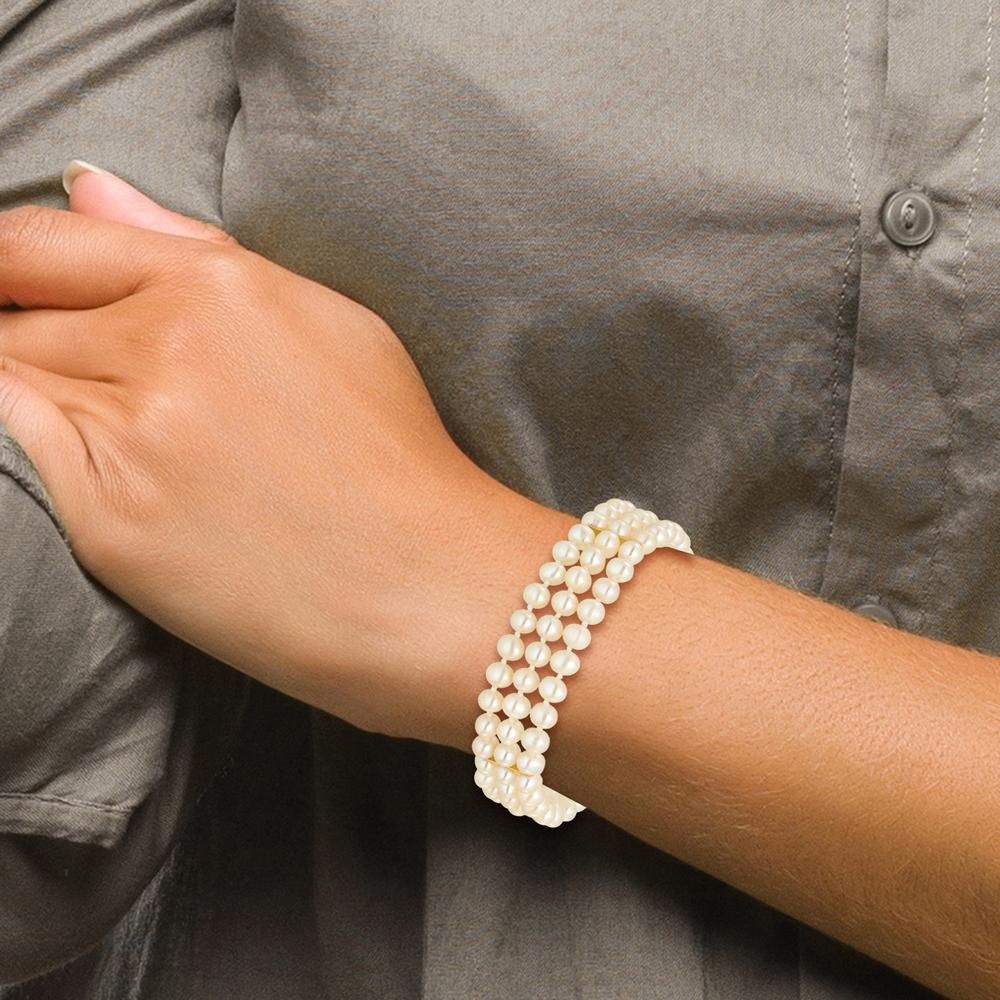 14K Yellow Gold 5-6mm Freshwater Cultured Pearl 3-Strand Bracelet - 7.5" Length by Monteluci Fine Jewelry