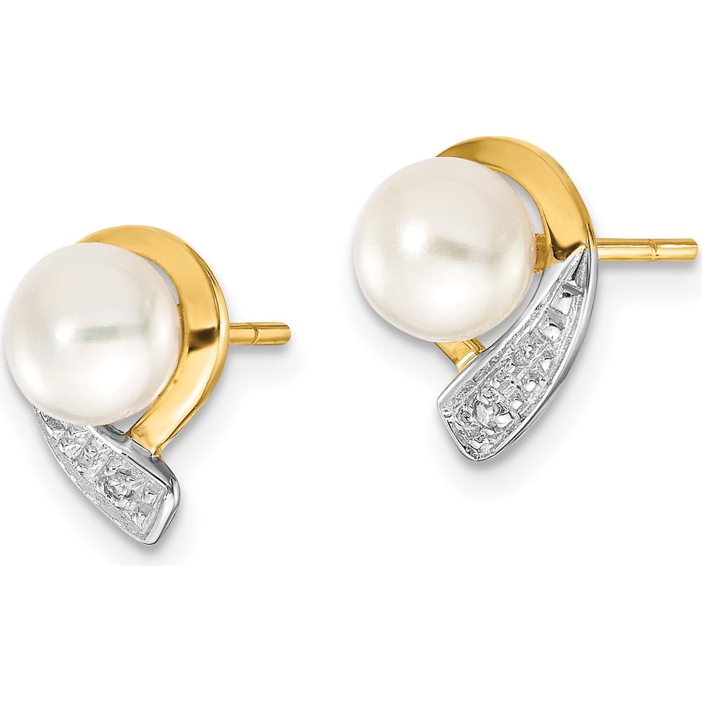 14K Yellow Gold 5-6mm Freshwater Cultured Pearl and Diamond Post Earrings - 0.01 Carat Total Diamond Weight by Monteluci Fine Jewelry