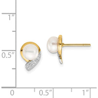 14K Yellow Gold 5-6mm Freshwater Cultured Pearl and Diamond Post Earrings - 0.01 Carat Total Diamond Weight by Monteluci Fine Jewelry