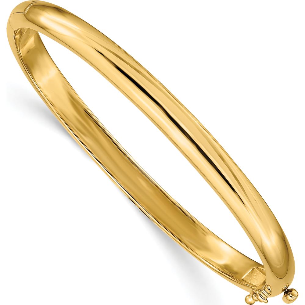 14K Yellow Gold 5.6mm Polished Solid Hinged Oval Bangle Bracelet by Oro Pregiato