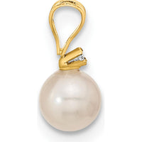 14K Yellow Gold 5-6mm White Akoya Cultured Pearl and 0.03 Carat Diamond Earrings and Pendant Set by Monteluci Fine Jewelry