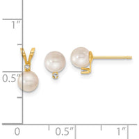 14K Yellow Gold 5-6mm White Akoya Cultured Pearl and 0.03 Carat Diamond Earrings and Pendant Set by Monteluci Fine Jewelry