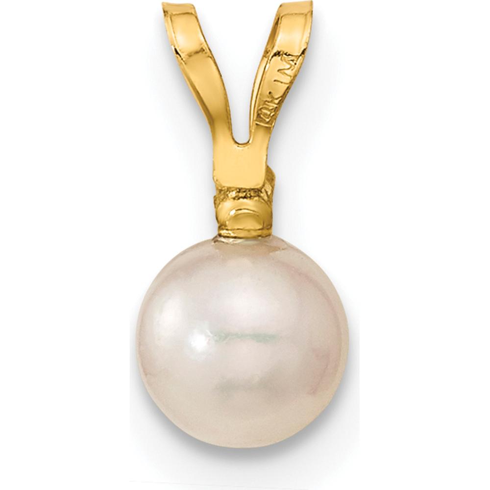 14K Yellow Gold 5-6mm White Akoya Cultured Pearl and 0.03 Carat Diamond Earrings and Pendant Set by Monteluci Fine Jewelry