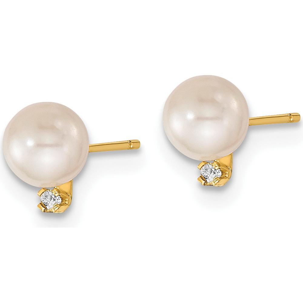14K Yellow Gold 5-6mm White Akoya Cultured Pearl and 0.03 Carat Diamond Earrings and Pendant Set by Monteluci Fine Jewelry