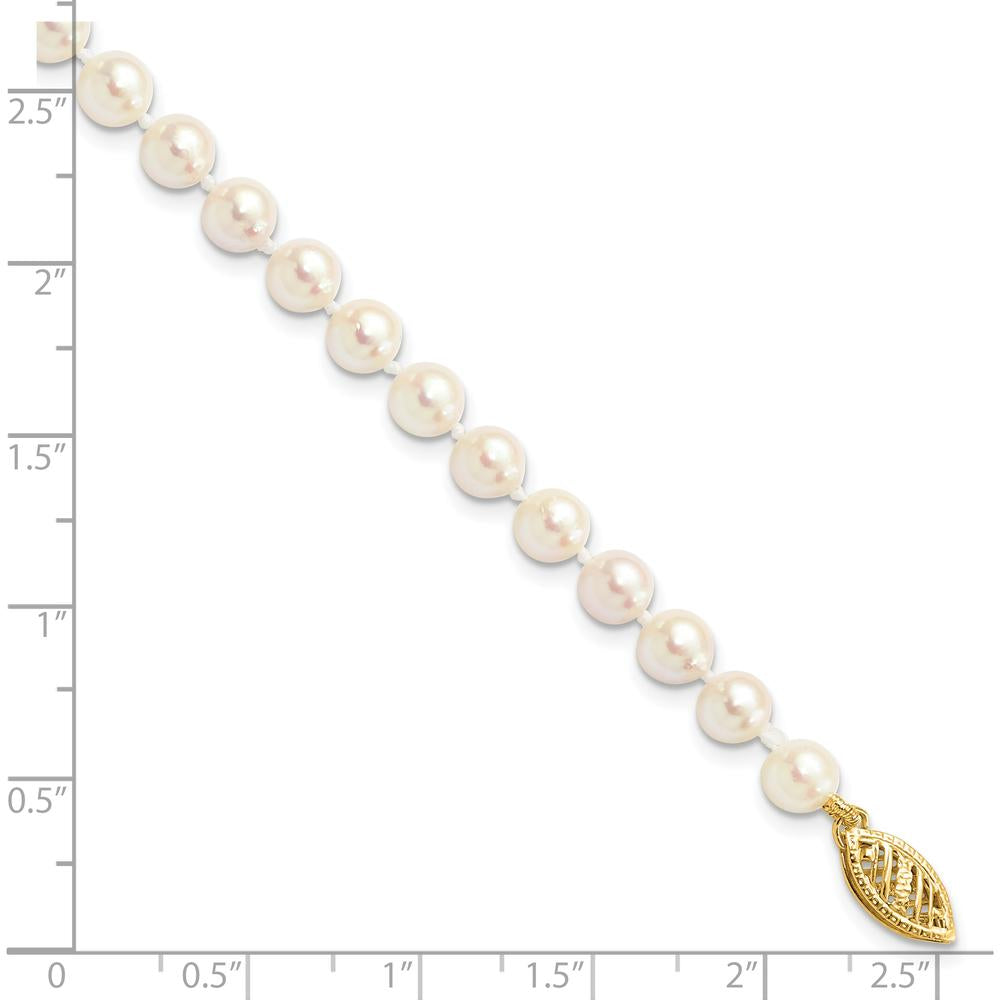14K Yellow Gold 5-6mm White Round Akoya Cultured Pearl Bracelet - Timeless Luxury in 7" Length by Monteluci Fine Jewelry