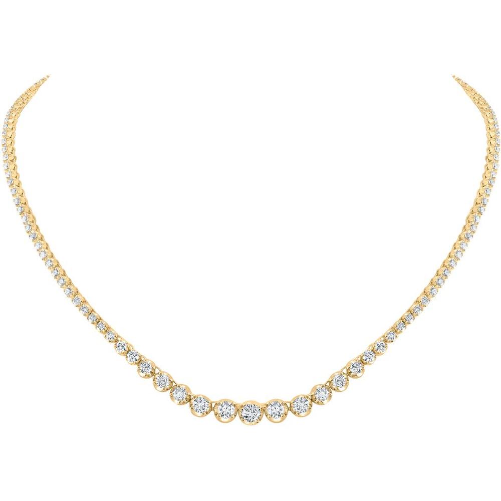 14K Yellow Gold 5.75 Carat Round Diamond Graduated Tennis Necklace