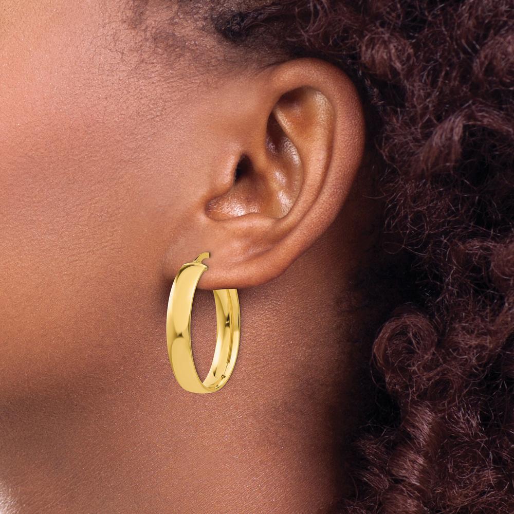 14K Yellow Gold 5.75mm Polished Oval Hoop Earrings by Monteluci Fine Jewelry