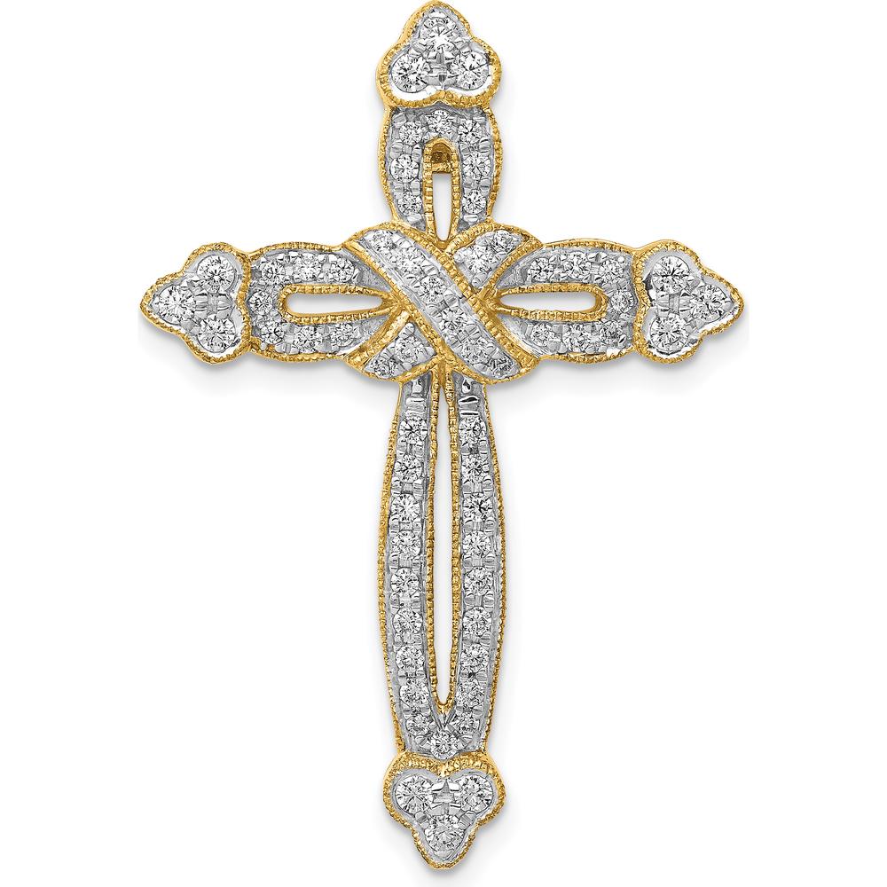 14K Yellow Gold 5/8-Carat Diamond Budded Cross Pendant - 62 Round Diamonds by Monteluci Fine Jewelry