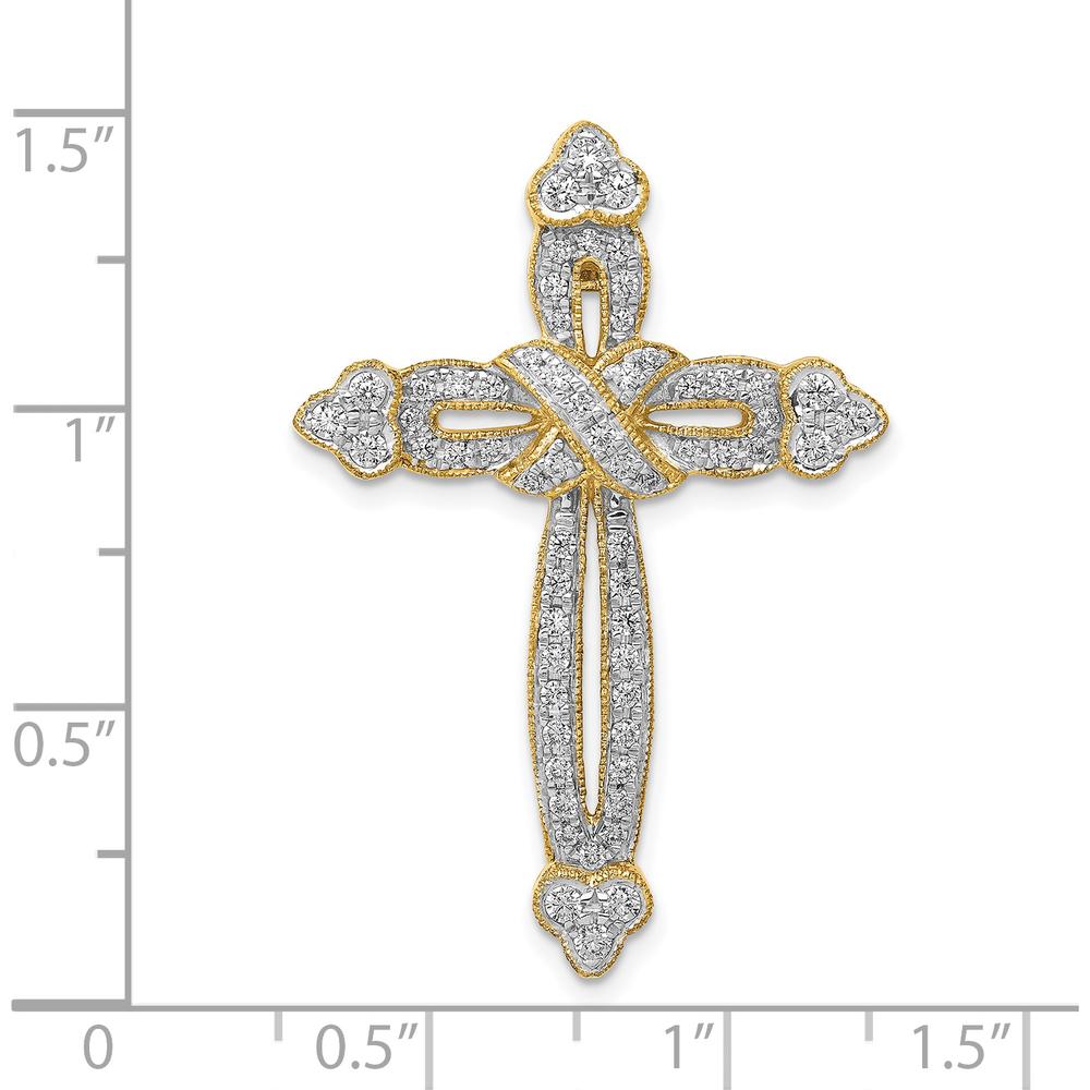 14K Yellow Gold 5/8-Carat Diamond Budded Cross Pendant - 62 Round Diamonds by Monteluci Fine Jewelry