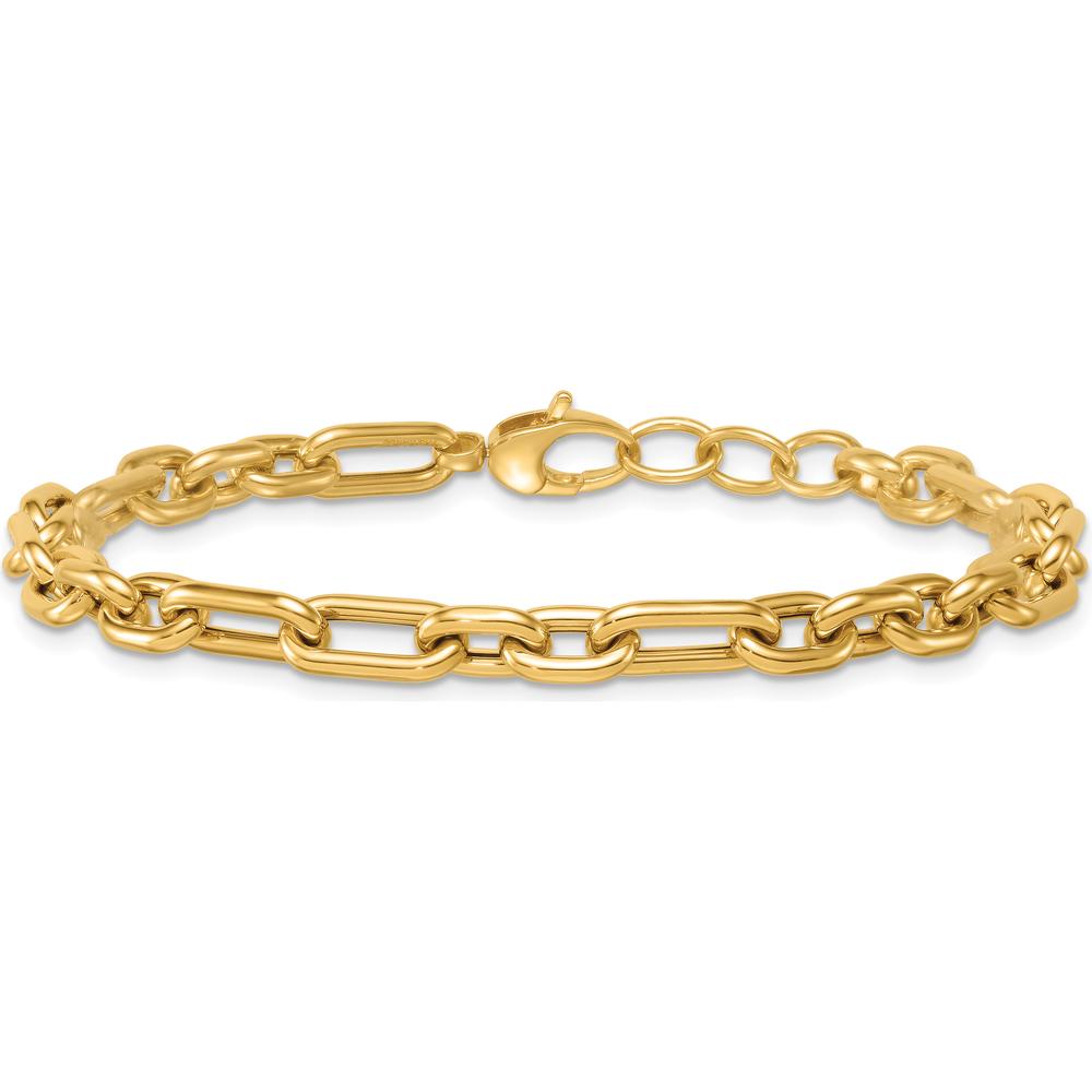 14K Yellow Gold 5.8mm Lightweight Fancy Open Link Bracelet with 0.5" Extender by 0
