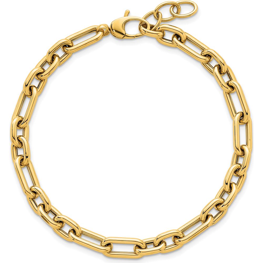 14K Yellow Gold 5.8mm Lightweight Fancy Open Link Bracelet with 0.5" Extender by 0