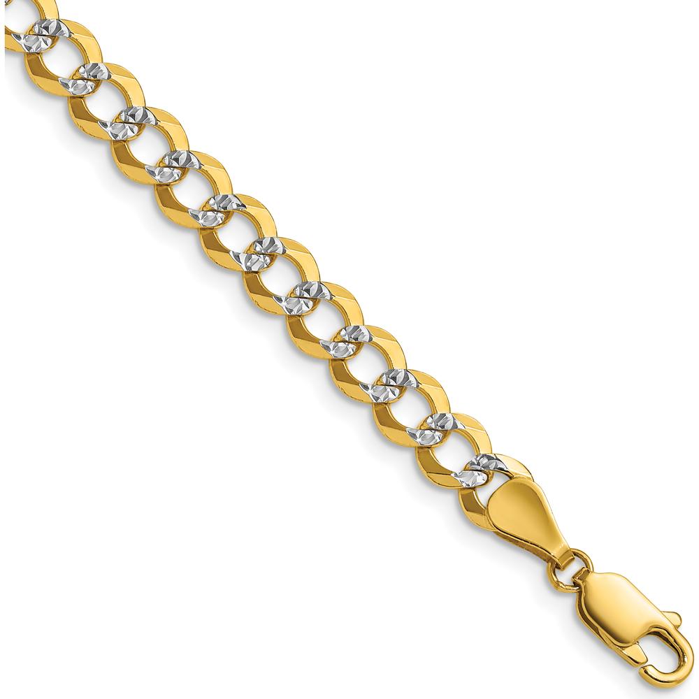 14K Yellow Gold 5.9mm Lightweight Pavé Flat Cuban Chain Bracelet by Oro Pregiato