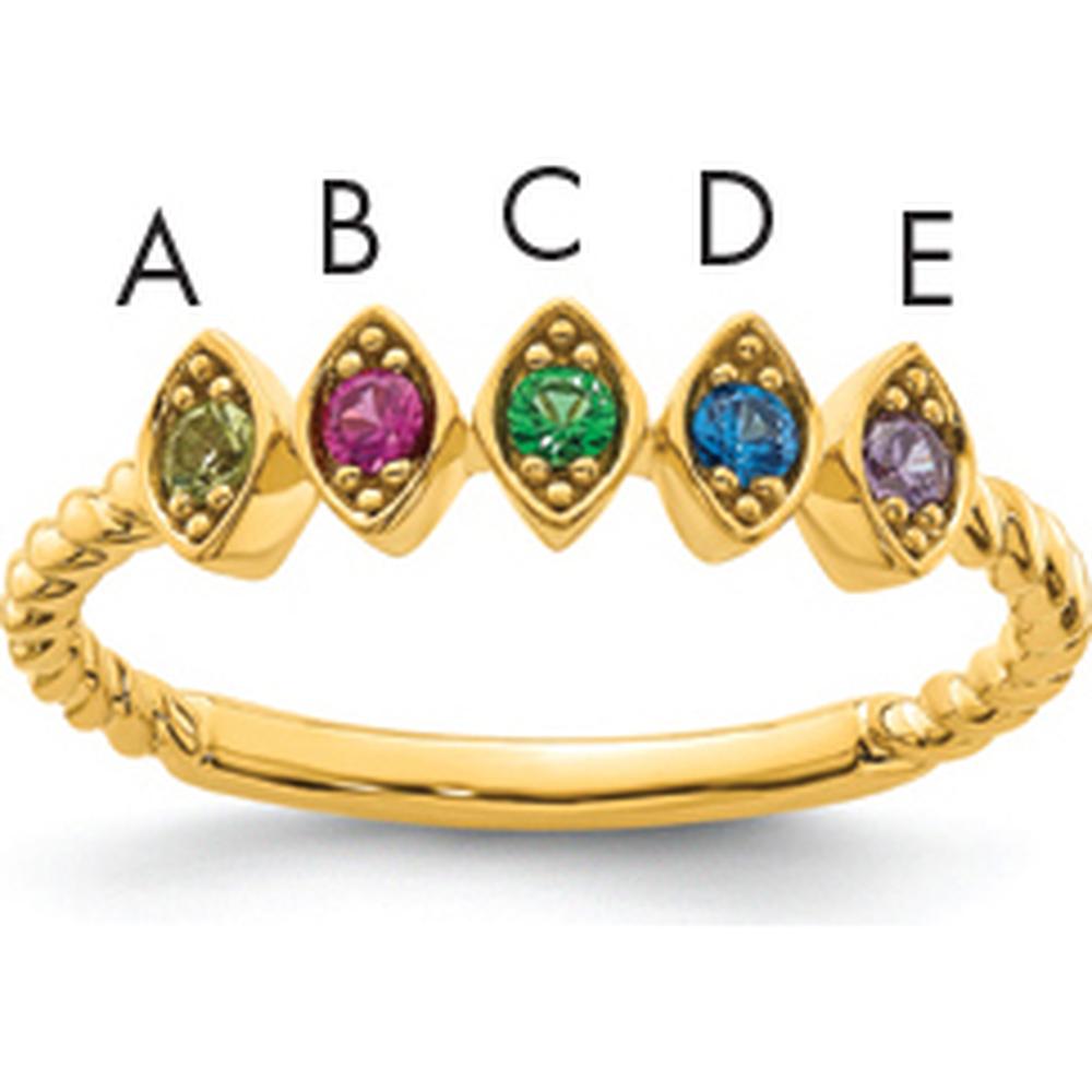 14K Yellow Gold 5-Birthstone Mother's Ring with Marquise Shaped Gemstones and Milgrain Detail by Oro Pregiato