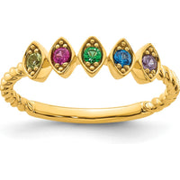 14K Yellow Gold 5-Birthstone Mother's Ring with Marquise Shaped Gemstones and Milgrain Detail by Oro Pregiato