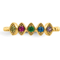 14K Yellow Gold 5-Birthstone Mother's Ring with Marquise Shaped Gemstones and Milgrain Detail by Oro Pregiato