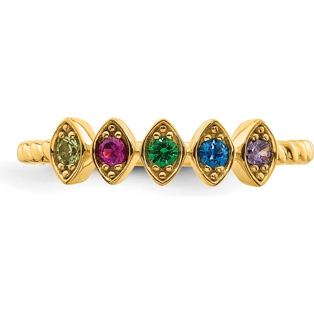 14K Yellow Gold 5-Birthstone Mother's Ring with Marquise Shaped Gemstones and Milgrain Detail by Oro Pregiato