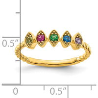 14K Yellow Gold 5-Birthstone Mother's Ring with Marquise Shaped Gemstones and Milgrain Detail by Oro Pregiato