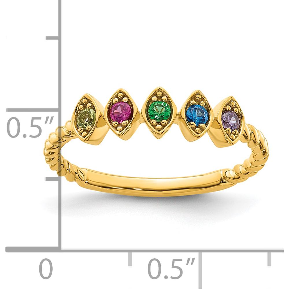 14K Yellow Gold 5-Birthstone Mother's Ring with Marquise Shaped Gemstones and Milgrain Detail by Oro Pregiato