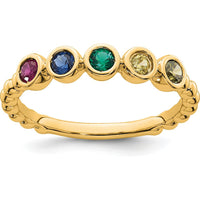 14K Yellow Gold 5-Birthstone Mother's Ring with Ruby, Sapphire, Emerald, Amethyst, and Citrine - Customizable Gemstone Weight by Oro Pregiato