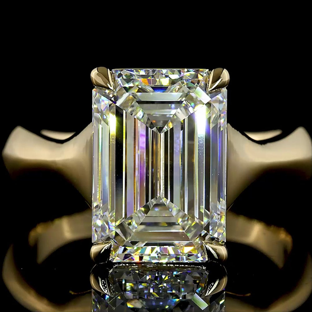14K Yellow Gold 5 Carat Emerald Cut Lab Diamond Solitaire Ring - IGI Certified E-F VS1 - North-South Prong Set - Covaloro Fine Jewelry