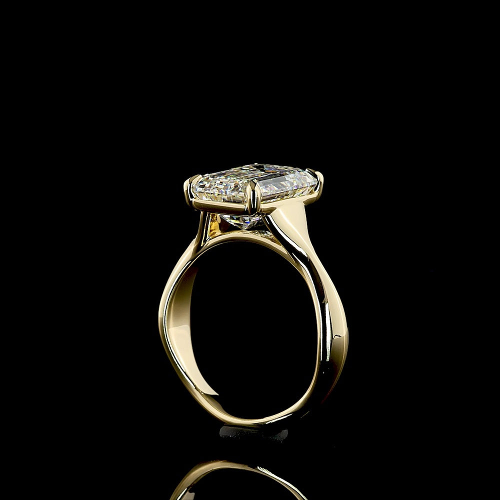 14K Yellow Gold 5 Carat Emerald Cut Lab Diamond Solitaire Ring - IGI Certified E-F VS1 - North-South Prong Set - Covaloro Fine Jewelry