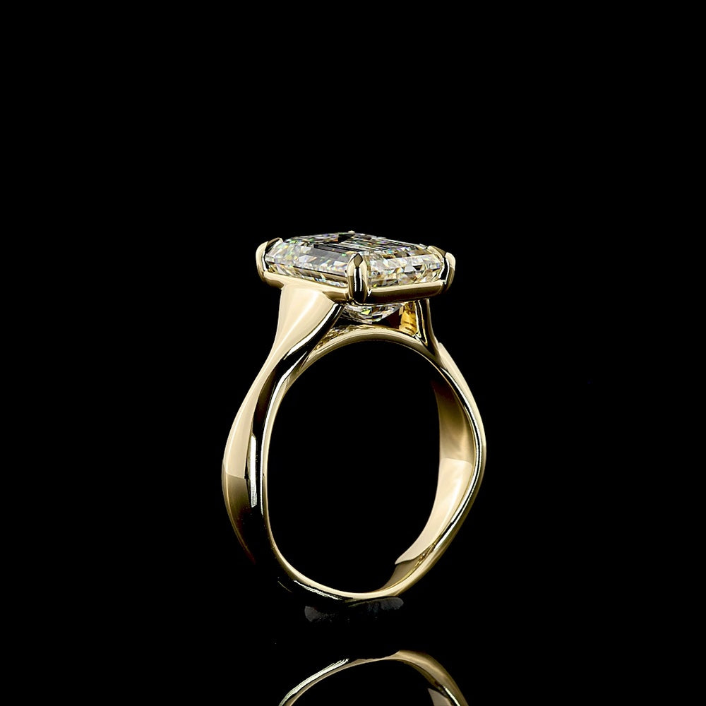 14K Yellow Gold 5 Carat Emerald Cut Lab Diamond Solitaire Ring - IGI Certified E-F VS1 - North-South Prong Set - Covaloro Fine Jewelry