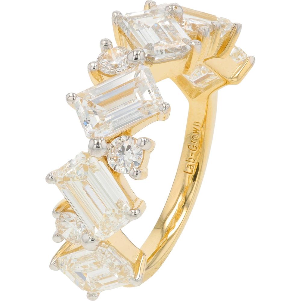 14K Yellow Gold 5 Carat Lab-Grown Diamond Band Ring with Emerald-Cut Diamonds
