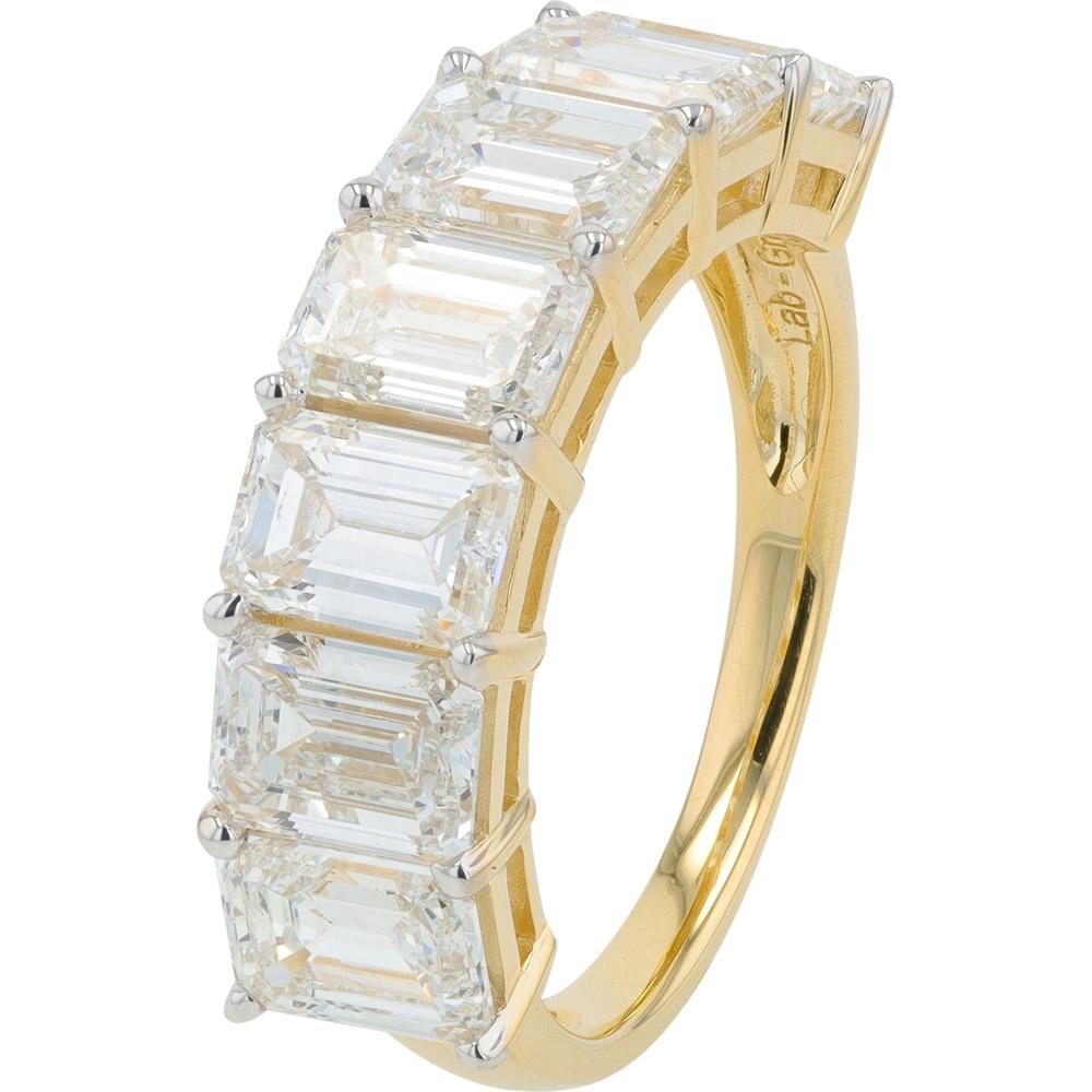 14K Yellow Gold 5 Carat Lab Grown Diamond Emerald Cut Band - 5.00 Carat Total Diamond Weight